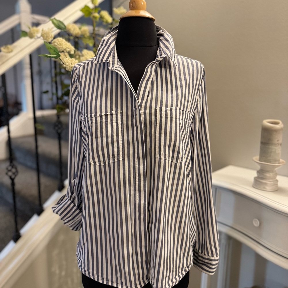 beachlunchlounge Blue and White Striped Button Down Shirt
